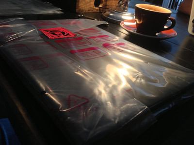In the package, laptop sitting on the table at Ace Hotel's Stumptown Coffee. In the package, laptop sitting on the table at Ace Hotel's Stumptown Coffee.