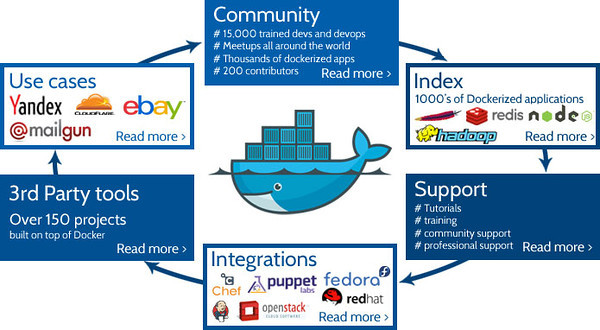 Docker Ecosystem from the Docker Blog. Hope they don't mind I linked it, it shows the solid lifecycle of the ecosystem. (Click to go view the blog entry that was posted with the image)