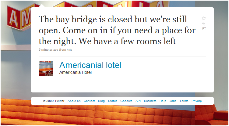 Hotel Capitalizes on Bay Bridge Closure - on Twitter, Where Else?