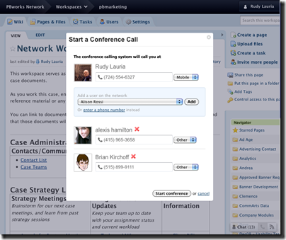 PBworks Finds Convergence. Ad Hoc Conference Calling